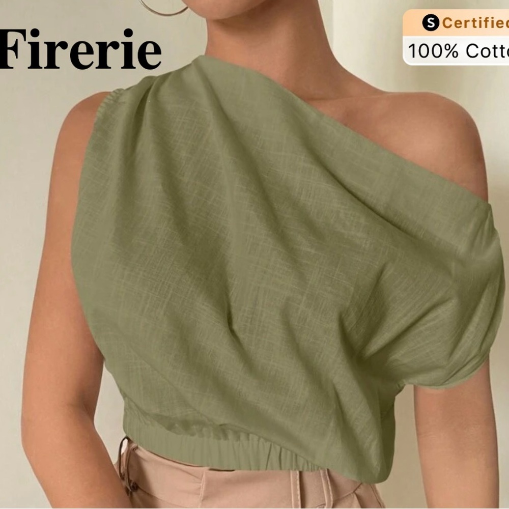 Firerie Olive Green One-Shoulder Top